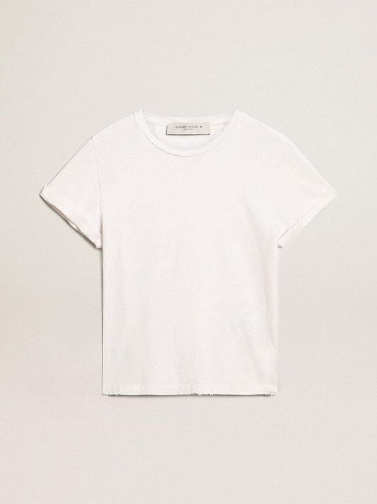 Distressed slim-fit women’s T-shirt in white | Golden Goose