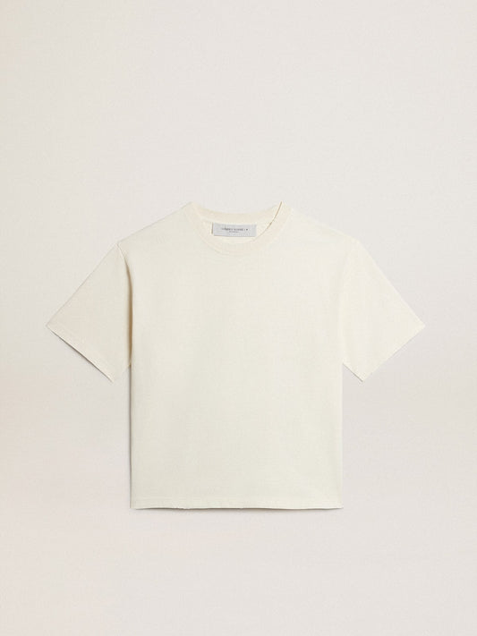 T-shirt in aged white with reverse logo on the back - Jersey Capsule | Golden Goose