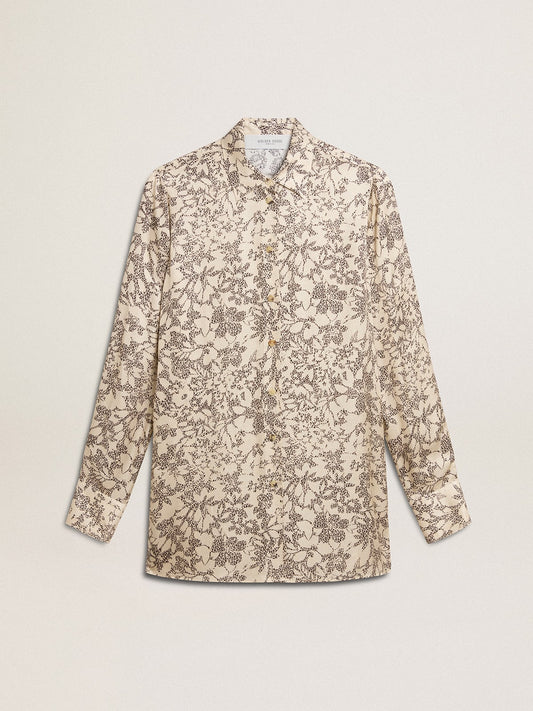 Women's silk blend pajama shirt with a floral print | Golden Goose