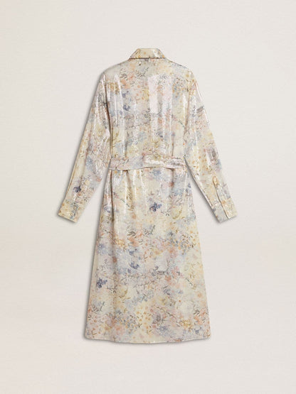 Women's shirt dress with multicolor sequined floral print | Golden Goose