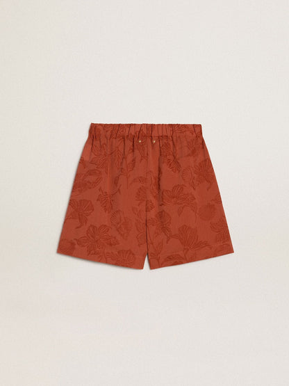 Women's shorts in brick-red jacquard with marine floral pattern | Golden Goose
