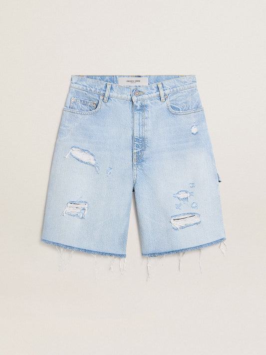 Women's Bermuda shorts in lived-in effect denim | Golden Goose