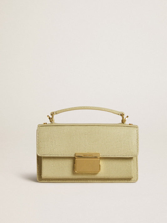Small Venezia Bag in light green python-print leather with gold details | Golden Goose