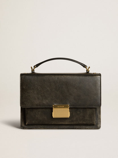 Venezia Bag in black distressed leather with gold details | Golden Goose