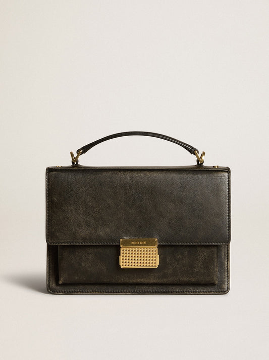 Venezia Bag in black distressed leather with gold details | Golden Goose