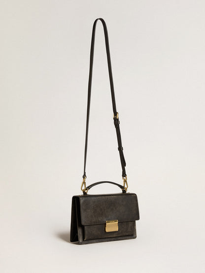 Venezia Bag in black distressed leather with gold details | Golden Goose