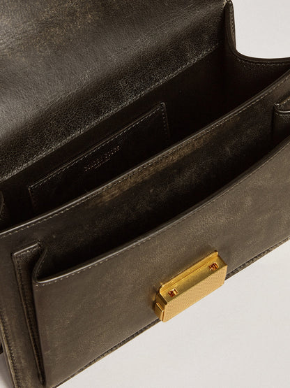 Venezia Bag in black distressed leather with gold details | Golden Goose