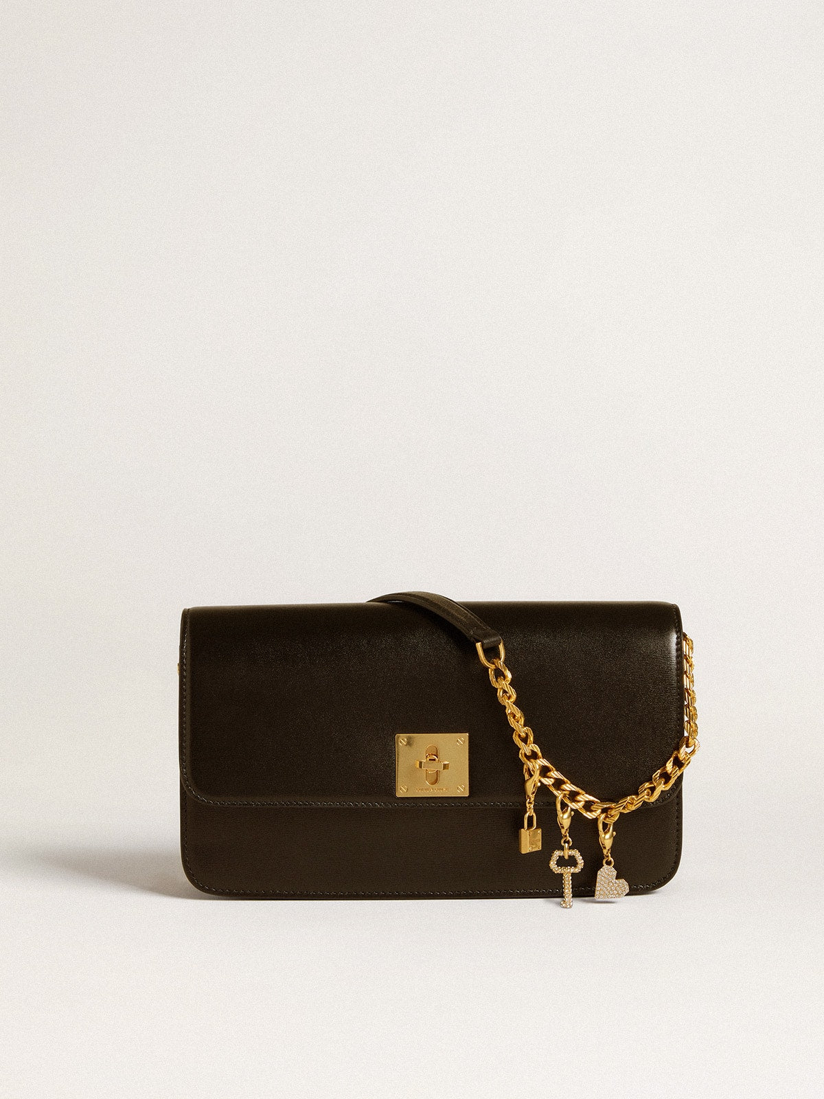 Key-shaped charm in gold-colored brass with crystals | Golden Goose