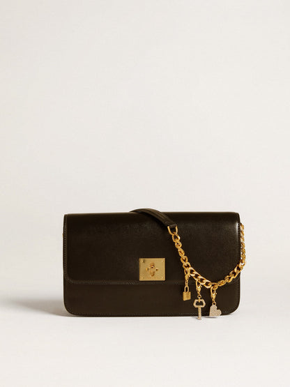 Key-shaped charm in gold-colored brass with crystals | Golden Goose