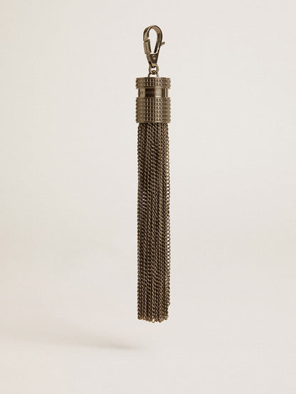 Tassel-shaped charm in silver-colored brass with crystals | Golden Goose