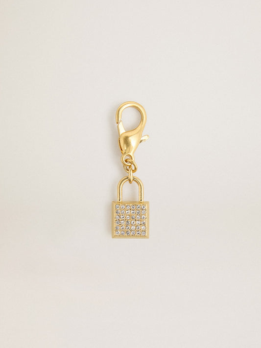 Lock-shaped charm in gold-colored brass with crystals | Golden Goose