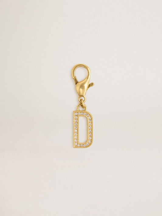 Letter D charm in gold-colored brass with crystals | Golden Goose