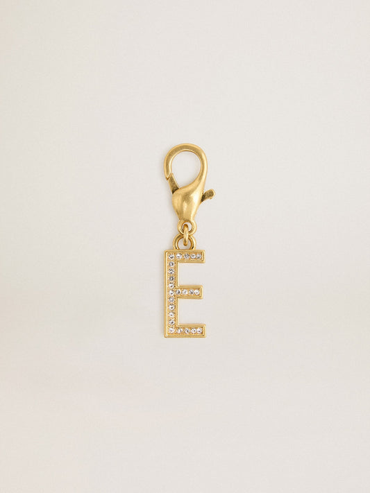 Letter E charm in gold-colored brass with crystals | Golden Goose