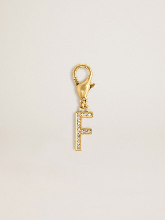 Letter F charm in gold-colored brass with crystals | Golden Goose