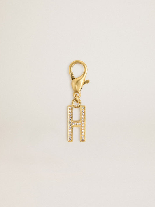 Letter H charm in gold-colored brass with crystals | Golden Goose