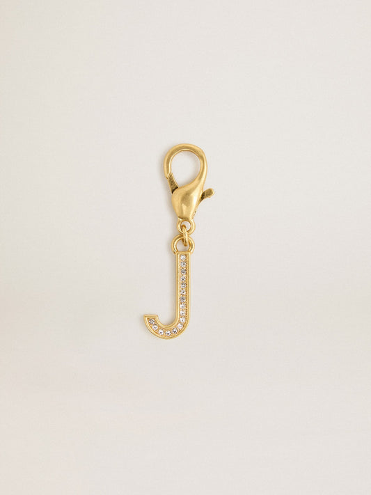 Letter J charm in gold-colored brass with crystals | Golden Goose