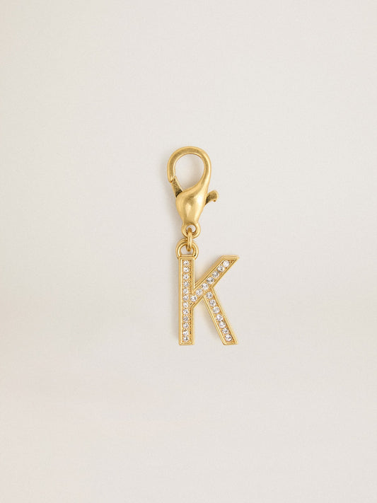 Letter K charm in gold-colored brass with crystals | Golden Goose