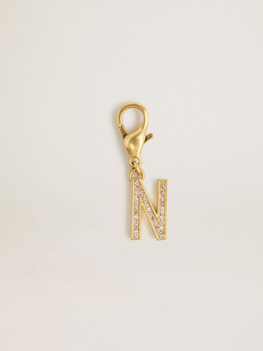 Letter N charm in gold-colored brass with crystals | Golden Goose