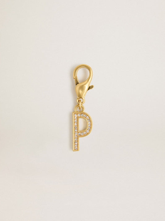 Letter P charm in gold-colored brass with crystals | Golden Goose