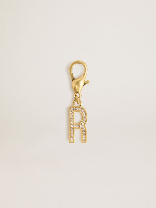 Letter R charm in gold-colored brass with crystals | Golden Goose