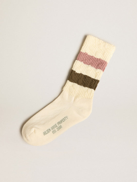 Socks in aged white with multicolor stripes | Golden Goose