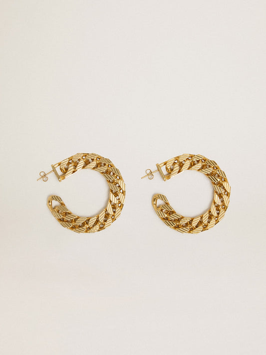 Chain hoop earrings with antique gold colored braided links | Golden Goose