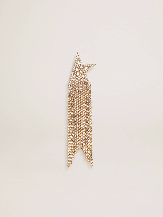 Women's single drop earring in antique gold color with decorative crystals | Golden Goose