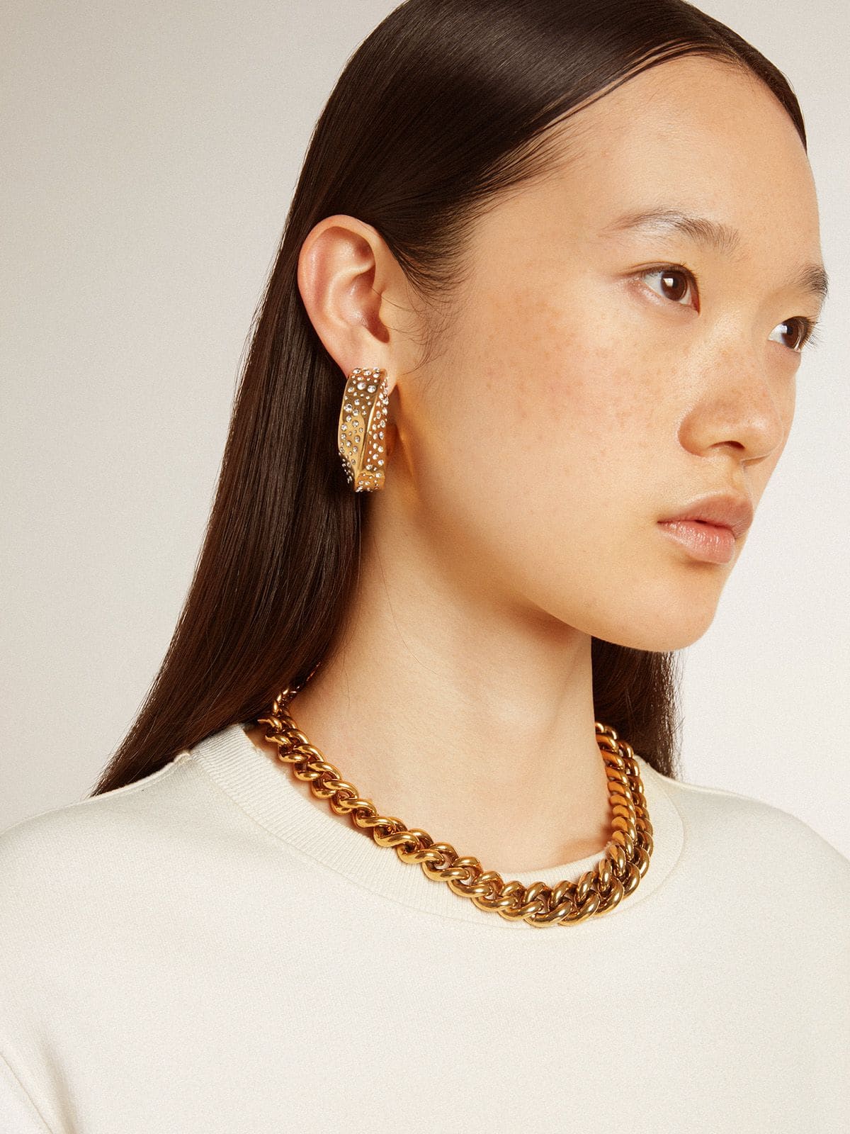 Gold hoop earrings with crystals | Golden Goose