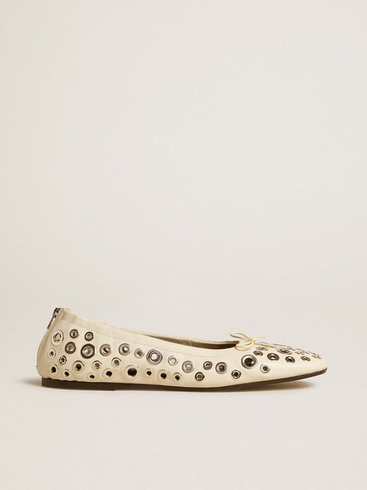 Amy ballet flats in white nappa leather with silver colored studs | Golden Goose