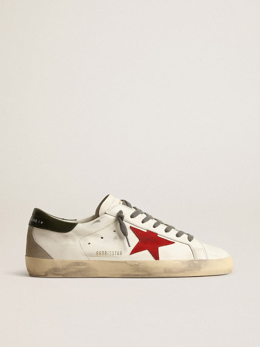 Men's Super-Star with red suede star and green leather heel tab | Golden Goose