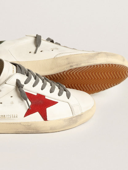 Men's Super-Star with red suede star and green leather heel tab | Golden Goose