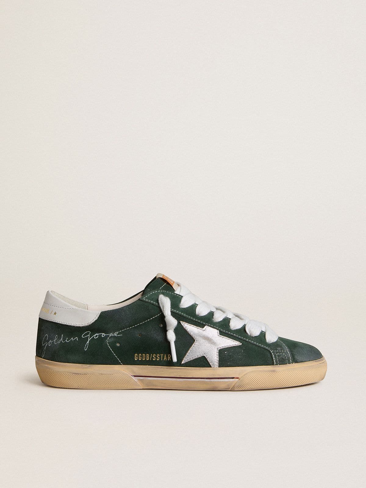Men's Super-Star in green suede with silver metallic leather star and leather heel tab | Golden Goose