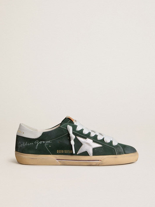 Men's Super-Star in green suede with silver metallic leather star and leather heel tab | Golden Goose