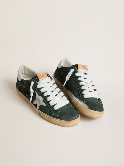 Men's Super-Star in green suede with silver metallic leather star and leather heel tab | Golden Goose