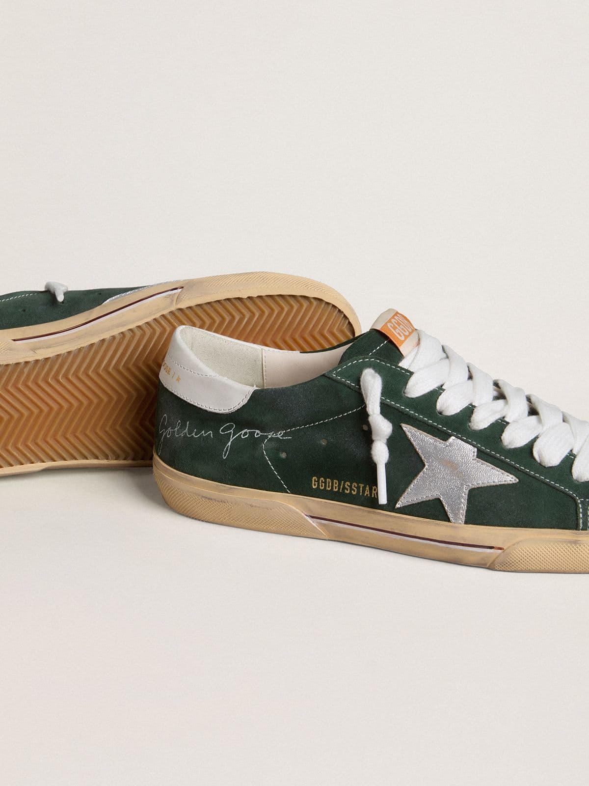 Men's Super-Star in green suede with silver metallic leather star and leather heel tab | Golden Goose