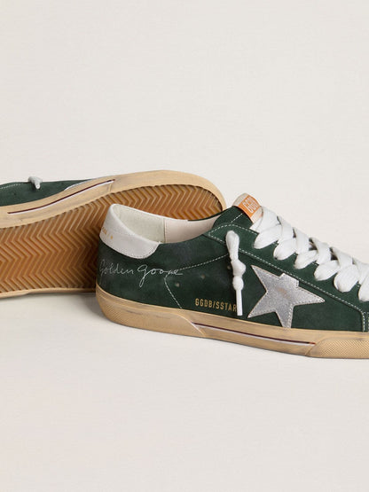 Men's Super-Star in green suede with silver metallic leather star and leather heel tab | Golden Goose