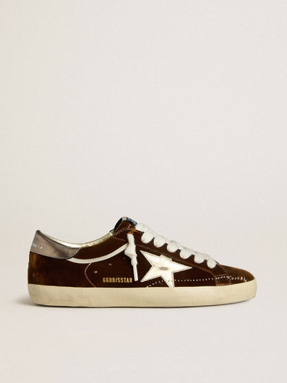 Men's Super-Star in cognac velvet with metallic leather star and heel tab | Golden Goose