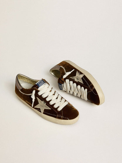 Men's Super-Star in cognac velvet with metallic leather star and heel tab | Golden Goose