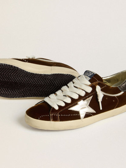 Men's Super-Star in cognac velvet with metallic leather star and heel tab | Golden Goose