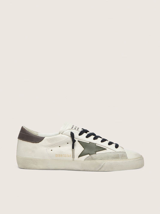 Men's Super-Star in nappa with green leather star and gray leather heel tab | Golden Goose