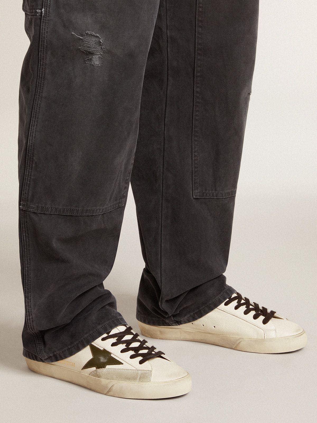 Men's Super-Star in nappa with green leather star and gray leather heel tab | Golden Goose