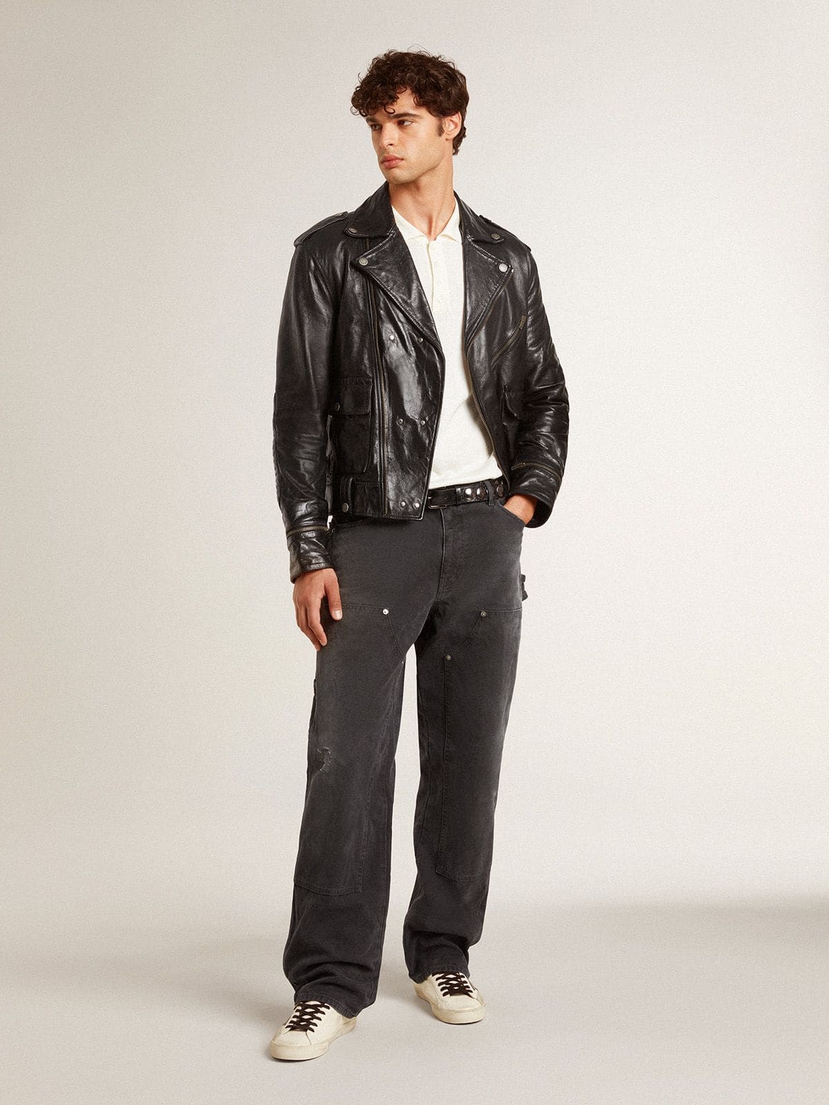 Men's Super-Star in nappa with green leather star and gray leather heel tab | Golden Goose