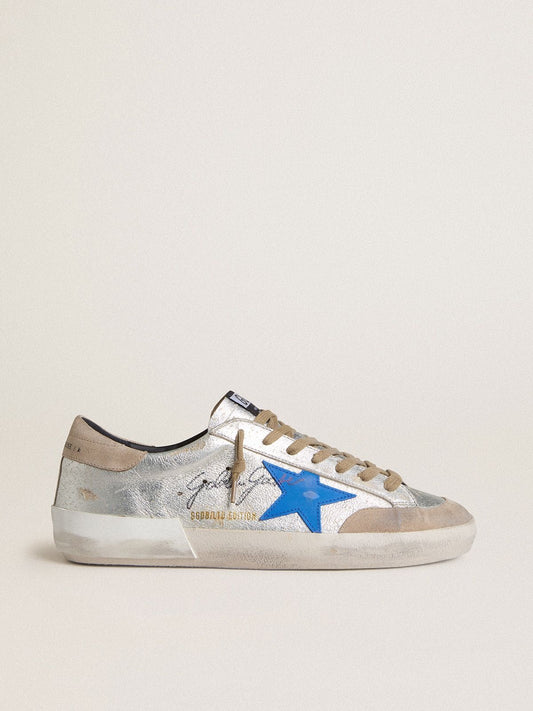 Men's Super-Star LTD in silver metallic suede with leather star and suede heel tab | Golden Goose