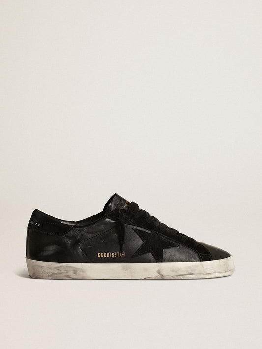 Men's Super-Star in black nappa with black suede star and heel tab | Golden Goose