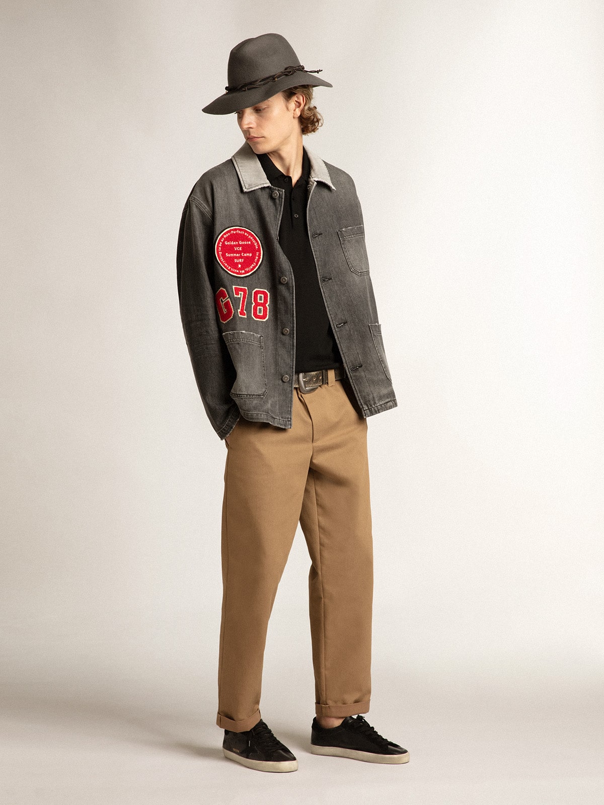 Men's Super-Star in black nappa with black suede star and heel tab | Golden Goose