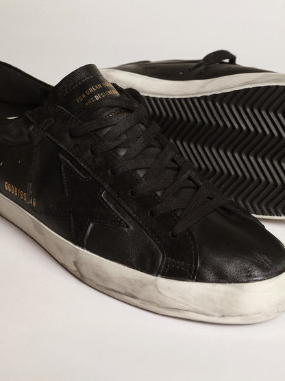 Men's Super-Star in black nappa with black suede star and heel tab | Golden Goose