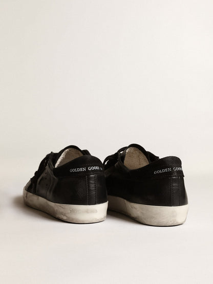 Men's Super-Star in black nappa with black suede star and heel tab | Golden Goose