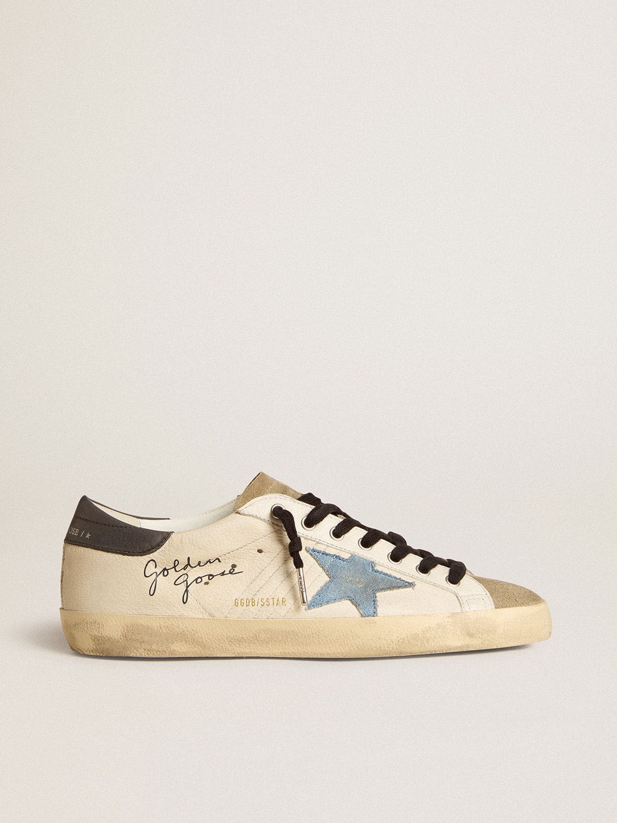 Super-Star in nappa leather with light blue suede star and gray leather heel tab | Golden Goose
