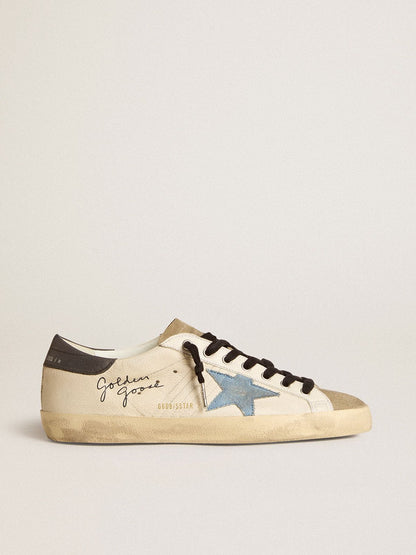 Super-Star in nappa leather with light blue suede star and gray leather heel tab | Golden Goose