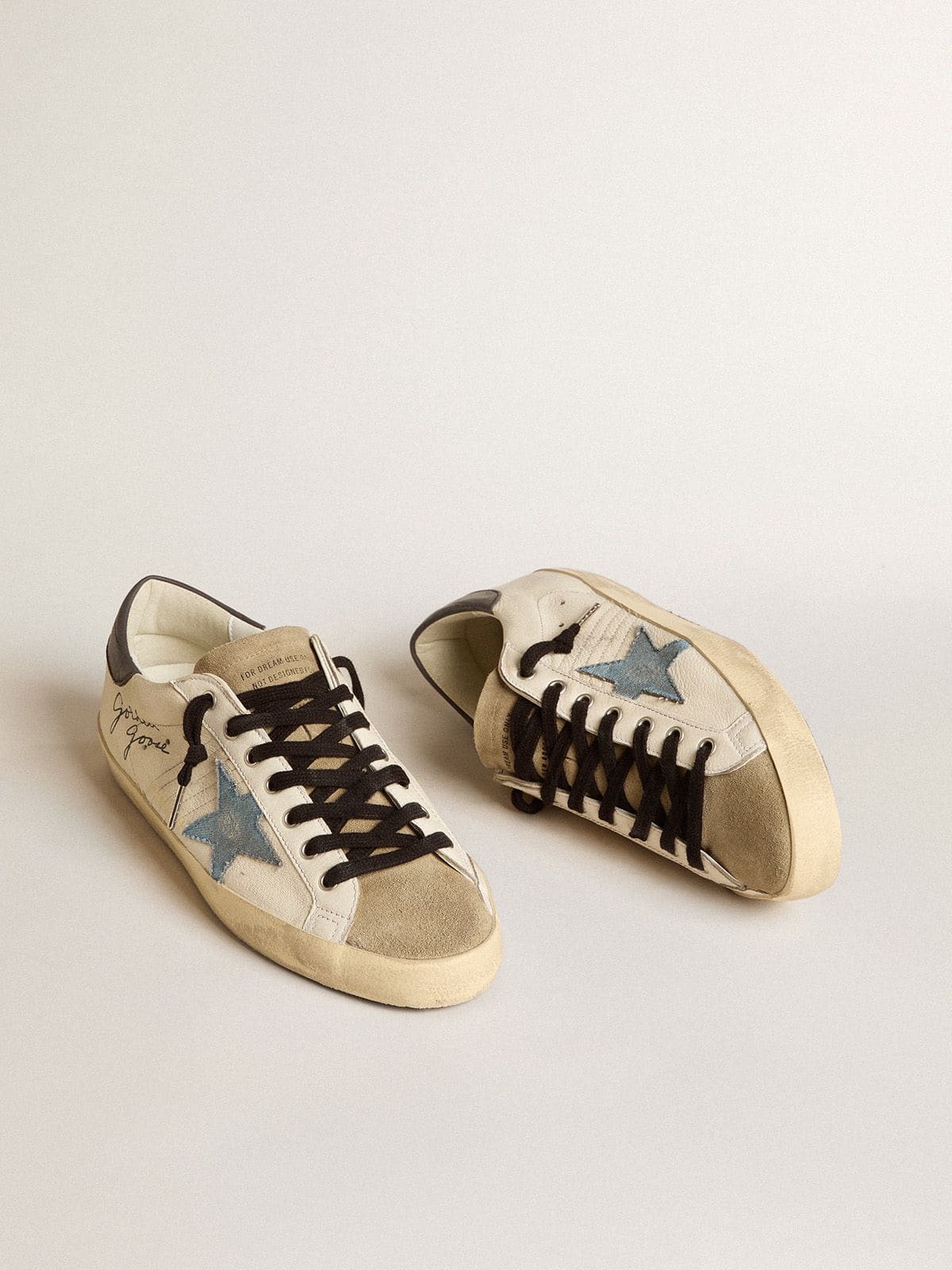 Super-Star in nappa leather with light blue suede star and gray leather heel tab | Golden Goose